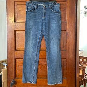 Elie Tahari, Med Blue Denim, Traditional with Gold Thread, 5 Pocket Jeans, Sz 14